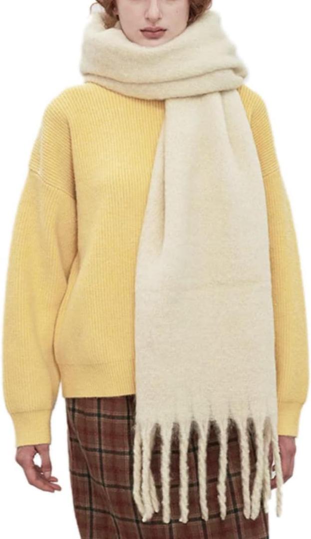 Women Chunky Scarf, Soft Warm Winter Scarf for Cold Weather, Christmas Blanket Scarves Pashmina Shawl Wrap (Beige)