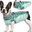 FUAMEY Dog Winter Coat - Jacket with Built-in Harness, Padded Vest for Cold Weather, Reflective Clothes for Small to Large Dogs, Green Plaid