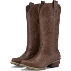 HISEA Rollda Cowboy Boots for Women Western Cowgirl Boots with Chunky Heel Ladies Snip Toe Mid-Calf Boots, 6