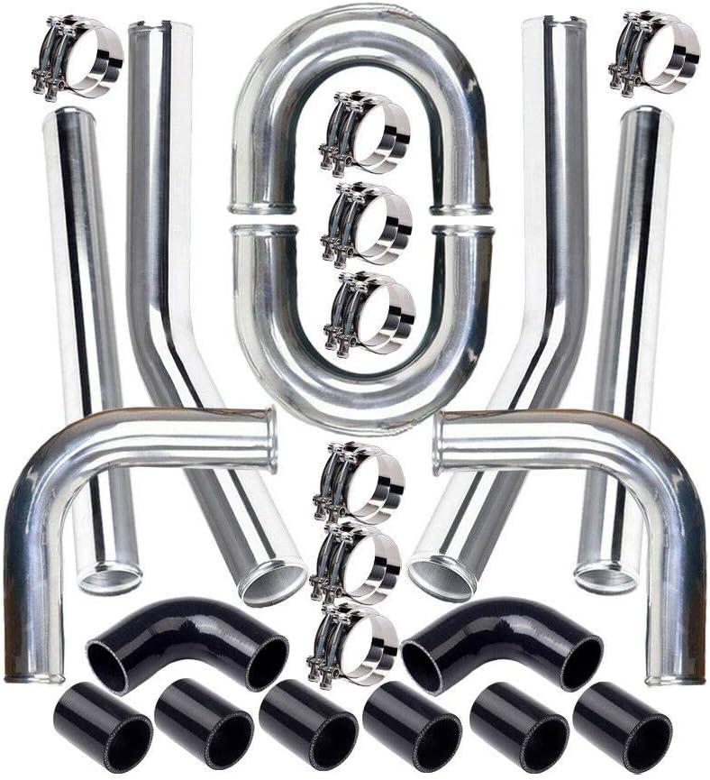 MOOSUN Universal 3" Inch Aluminum Intercooler Piping U-Pipe Kit with Coupler Black and T-Clamps