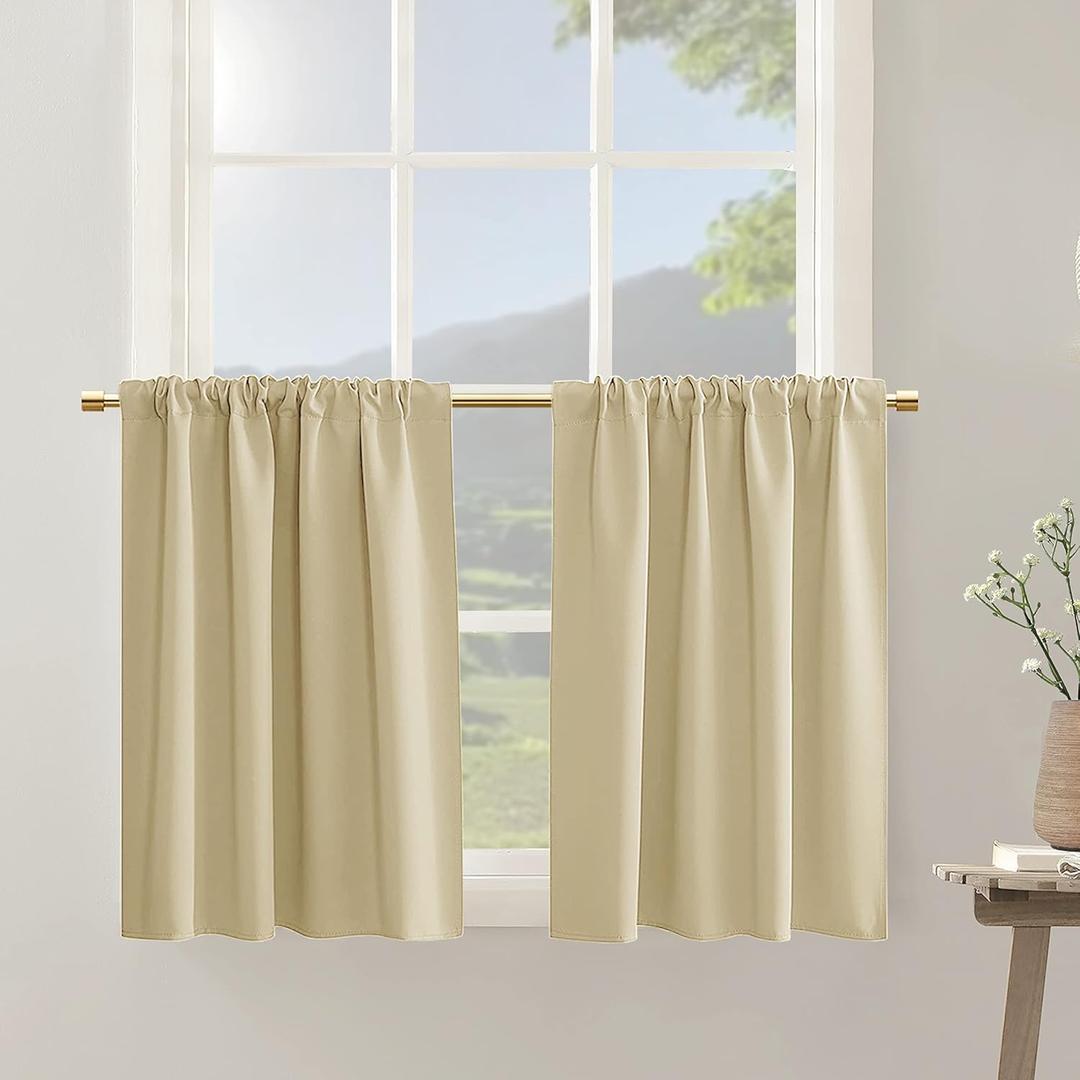 Half Curtains for Windows,Blackout Thermal Insulated Curtains for Basement Door Window Cover Kitchen,Dark Brown,2 Panels,36 Inch Length