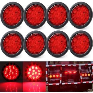 Konrali 8Pcs 4” Inch Round LED Trailer Tail Lights Red, 4 Round Led Stop Turn Tail Lights Brake Trailer Lights 12LED for RV Trucks, Rubber Grommets and 3 Prong Wire Pigtails Included