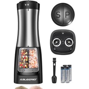 ABLEGRID Electric Salt and Pepper Grinder 2 in 1 Battery Powered, Automatic Pepper Mill & Salt Grinder Refillable, One-handed Operation, Adjustable Coarseness, 2-Button Control, Ceramic Grinding Core
