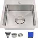 15 Inch Bar Sink Drop In - Delironexu 18 Gauge Stainless Steel Small Kitchen Sink, 15"x15" Single Bowl Square Wet Bar with Brushed Finish for Outdoor, RV, and Prep Use, 15x15x5.5 Single Bowl Topmount
