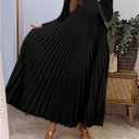 GORGLITTER Women's Pleated Church Maxi Dress Fall Casual Cocktail Holiday Long Sleeve Crew Neck Flowy Loose Long Dress (Black, S)