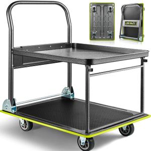 Upgraded Push Cart Dolly 700lbs, Foldable Platform Truck with Wheels, Heavy Duty Platform Cart, 2 Tier Moving Flatbed Cart for Warehouse, Garage, Workshop, Office 28.75" x 18.5" x 34"