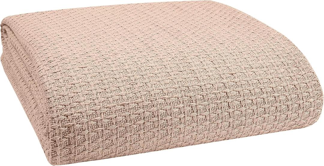 Elvana Home 100% Cotton Bed Blanket, Breathable Bed Blanket Twin Size, Cotton Thermal Blankets Twin, Perfect for Layering Any Bed for All Season, Beige (Twin (60"x90"))