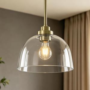 Glass Kitchen Island lighting 9", Matte Gold Hanging Lights for Kitchen | Modern Pendant Light Fixtures with Clear Glass Shade for Kitchen over Dining Table,E26 Base,Adjustable Height,Dimmable