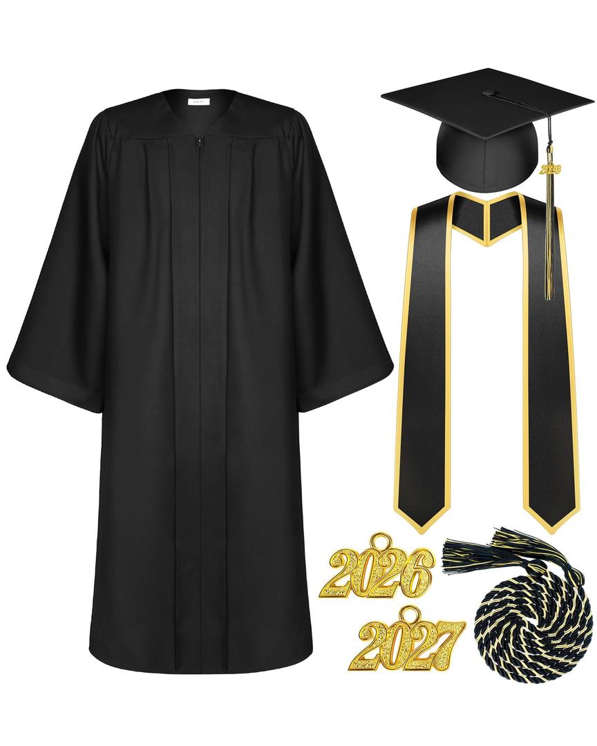 Tigeen Adult Graduation Gown and Cap Set, 63, Black