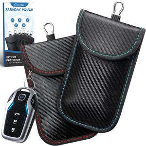 Faraday Key Fob Protector, 2 Pack Faraday Bags for Car Keys, Safe Key Pouch for Car RFID Key Fob Protector, Signal Blocking Case