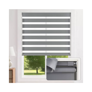 LazBlinds No-Drill Cordless Zebra Blinds - Dual Layer Light Filtering & Room Darkening, Free-Stop Lift, Easy Install, Day & Night Privacy with Valance for Window 22" W x 64" H, Grey
