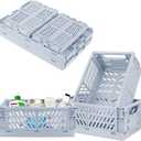 Plastic Storage Baskets for Desk Organizing, Office Drawer Organizer, 2 Medium+2 Small Durable Folding Storage Crate for Home Kitchen Classroom Office Bedroom and Bathroom Storage (Blue)