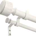 White Double Curtain Rod 36 to 153 Inch, Boho Decorative 1" Extra Long Dual Curtain Rods for Windows, Adjustable Heavy Duty Farmhouse Double Drapery Pole with Modern Faux Wood Grain Finials