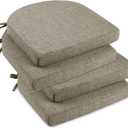 downluxe Indoor Chair Cushions for Dining Chairs, Soft and Comfortable Textured Foam Kitchen Chair Pads with Ties and Non-Slip Backing, 16" x 16" x 2", Khaki, 4 Pack