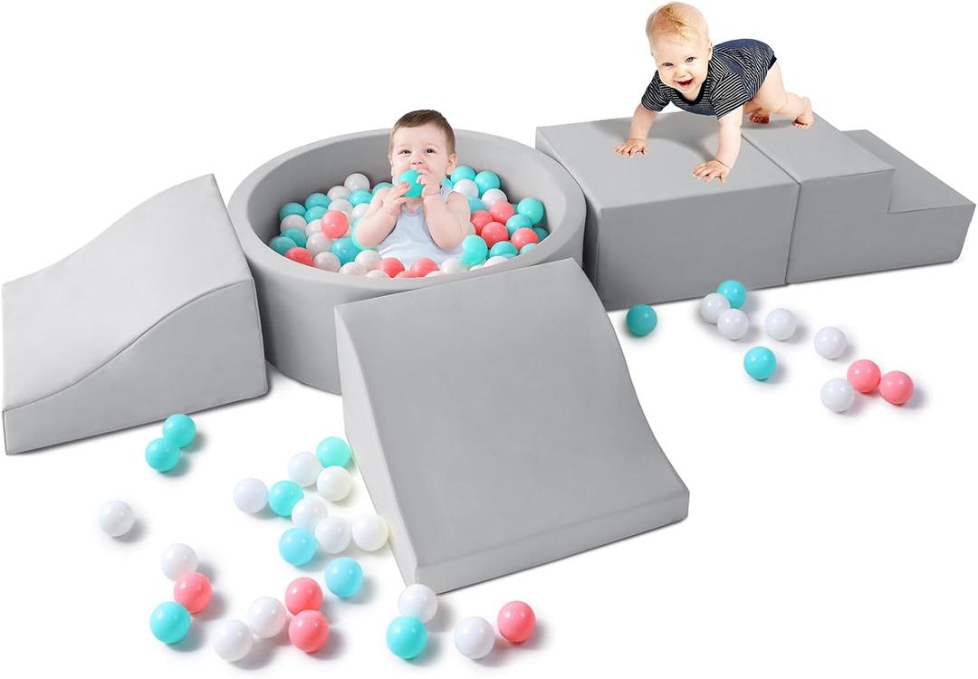 Foam Climbing Blocks for Toddler: with 4-Piece PU Leather Climbing Toys and a Ball Pit - Foam Ball Pit for Toddlers - Climbing Toys Indoor for Kids Crawling