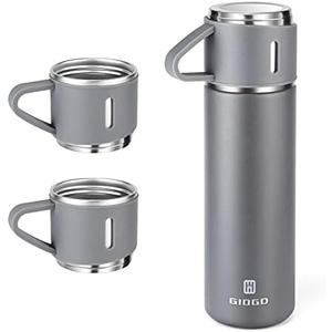 Stainless Steel Thermo 500ml/16.9oz Vacuum Insulated Bottle with Cup for Coffee Hot drink and Cold drink water flask.(Gray,Set)