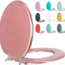 Round Toilet Seat Wood Toilet Seat Prevent Shifting with Zinc Alloy Hinges American Standard Size Toilet Seat Easy to Install, also Easy to Clean Round, Sparkling Queen Red