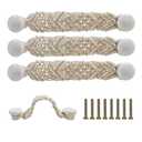 RFORPLY Bohemian Style Braided Rope Wooden Pulls, 4 Pack Cabinet Drawer Cupboard Furniture Door Wooden Pulls Handles,Hand Woven Rope Drawer Pulls for Kitchen Cabinet Wardrobe Cupboard (White)
