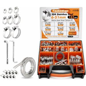185 Pcs 304 Stainless Steel Hose Clamps, Metal Strap & Strong Fasteners Set