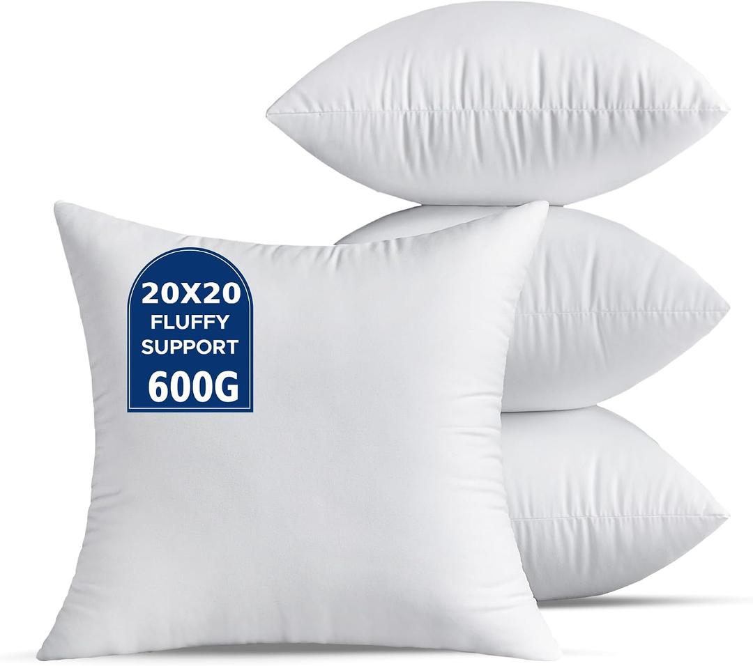 20 x 20 Throw Pillow Inserts Pack of 4 Large White Decorative Square Pillows for Living Room Couch Bed Sofa Cushion Sham Stuffer Indoor