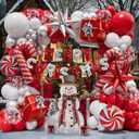 Christmas Balloon Garland Arch kit with Merry Christmas Banner and Xmas Red White Silver Cane Candy Balloon Gift Box Balloons Explosion Star Foil Balloons for Xmas Party Decorations
