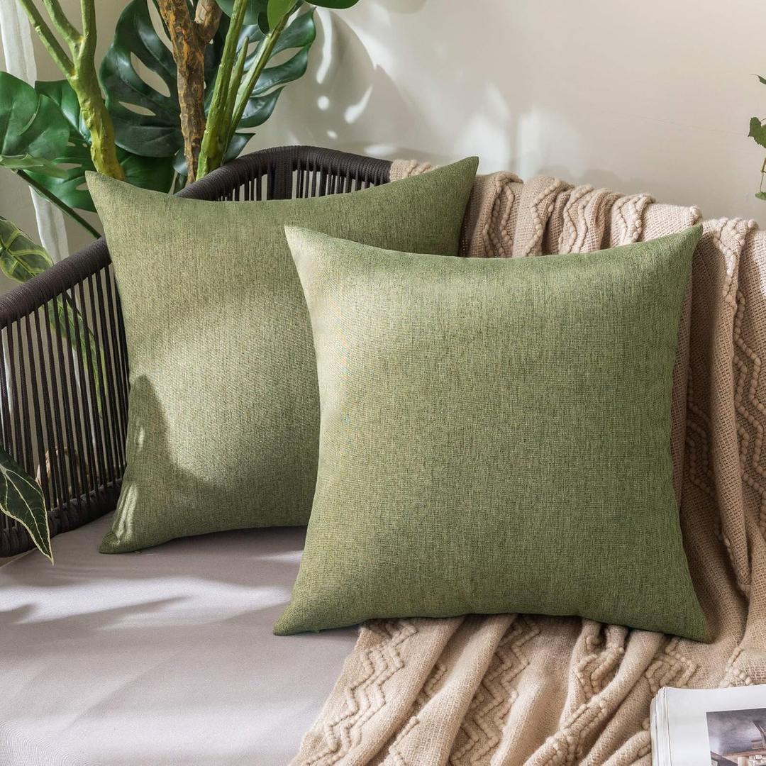 MIULEE Pack of 2 Spring Decorative Outdoor Solid Waterproof Throw Pillow Covers Faux Linen Garden Farmhouse Cushion Cases for Patio Tent Balcony Couch Sofa 18x18 inch Dark Green (18" x 18" (Pack of 2), Dark Green)