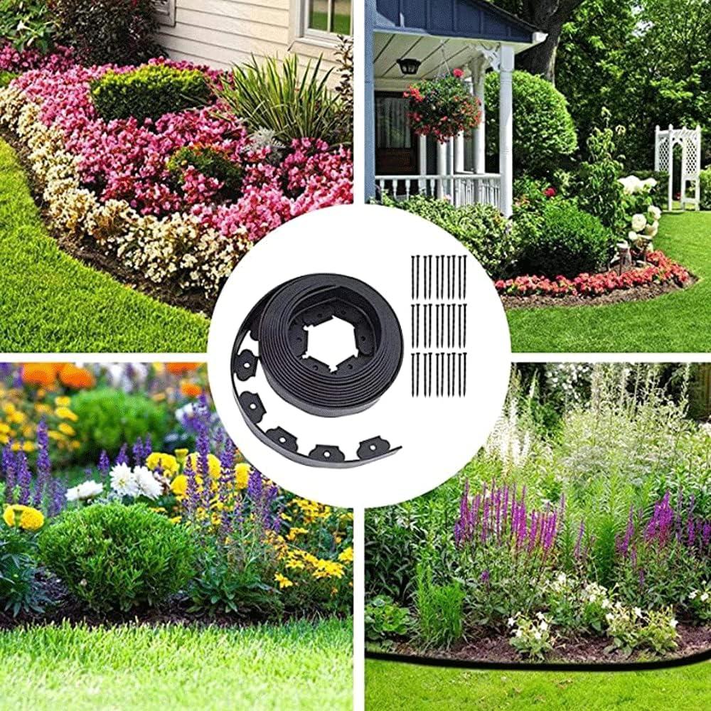 60 FT Garden Edging Kits with 60 Spikes, 2 inch High Heavy-Duty Plastic Garden Edging Border for Landscaping, Flower Gardens, Lawn (60FT, Black)