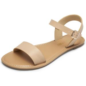 DREAM PAIRS Women's Flat Sandals,Nude,7.5 | Open Toe Adjustable Strap with Elastic, Non-slip, Cushioned, Lightweight Summer Dress Sandals Shoes
