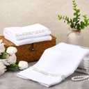 Hahafelt 2 Pcs White Sparkling Hand Towels with Pearl for Bathroom 100% Cotton Glitter Soft Elegant Hand Bath Towels Absorbent Machine Washable for Spa Yoga Hotel Sport, 29.5" x 13.8"
