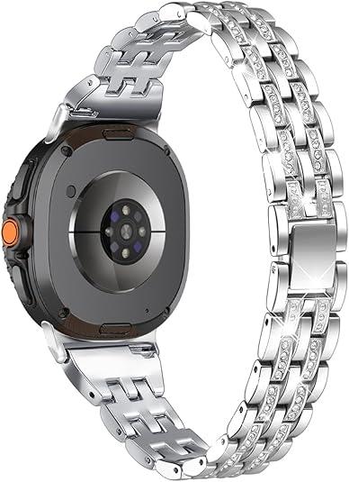 Bling Women Slim Band Compatible with Samsung Galaxy Watch 8 40mm 44mm/Watch8 Classic 46mm Dressy Wristbands (Silver)