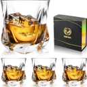 Whiskey Glasses, 7 oz Bourbon Glasses Set of 4 Square Bottom, Old Fashioned Glass for Drinking Cocktail Scotch Cognac, Luxury Whiskey gift for Men,Festival Gift