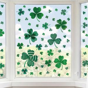2 x Unique Shamrock Design - St. Patrick's Day Window Clings, 8 Sheets Window Decals Decorations for Home, Office, Classroom, Indoor Spring Stickers Decor