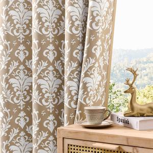 Beige Damask Curtains 63 Inch Length 2 Panels Room Darkening Curtains Retro Medallion Print Drapes Grommet Energy Saving Medieval Country Double-side Use Window Treatment for Bedroom Office, 52x63