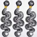 Peenoll 18 20 22 Inch Body Wave Human Hair Bundles Highlight P4/Grey Weave Bundles Human Hair 12A Unprocessed Brazilian Virgin Quick Weave Hair Extension for Black Women