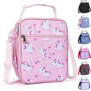 Kids Insulated Lunch Box Bag, Thermal Picnic Cool Bags with Adjustable Strap for Adults Children Women Men Boys Girls School Work (Pink HorsePony)
