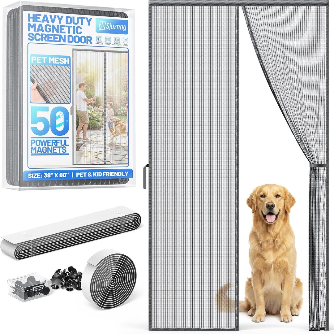 Heavy Duty Magnetic Screen Door Mesh - Auto-Sealing Hand-Free Door Net Screen with 50 Magnets, Pet & Kid Friendly, PET Fine Mesh Doors Screens Keep Bugs & Mosquitos Out Fits Front Doors Size 36” x 78”
