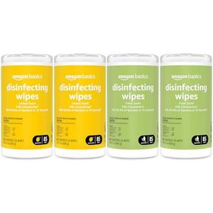 Amazon Basics Wipes, Lemon & Fresh Scent, Sanitizes/Cleans/Deodorizes, 340 Count (4 Packs of 85)