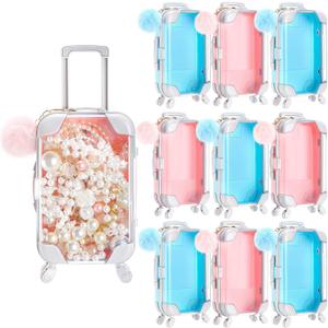 VioraWhite 10 Pcs Mini Suitcase Empty Storage Box and Plush Ball Keychain Candy Luggage Containers Packaging Case for Bridal Shower Baby Shower Party Favors Travel Gifts (Pink,Blue)