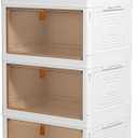 HYGRAD BUILT TO SURVIVE - Foldable White Plastic Shoe Box 2/3/4/5/6 Tier Stackable Storage Cabinet - Rolling Wardrobe Storage Organizer Containers With Lid & Lockable Wheels (4-Tier)