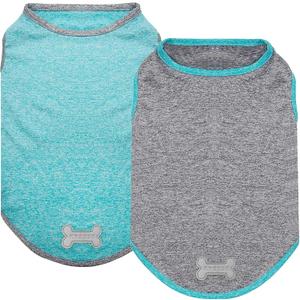 KYEESE 2 Pack Sun Protection Dog Shirts Quick Dry Soft Stretchy Dog T-Shirts with Reflective Label Tank Top Sleeveless Vest Pet Clothes, Large, Grey+Blue