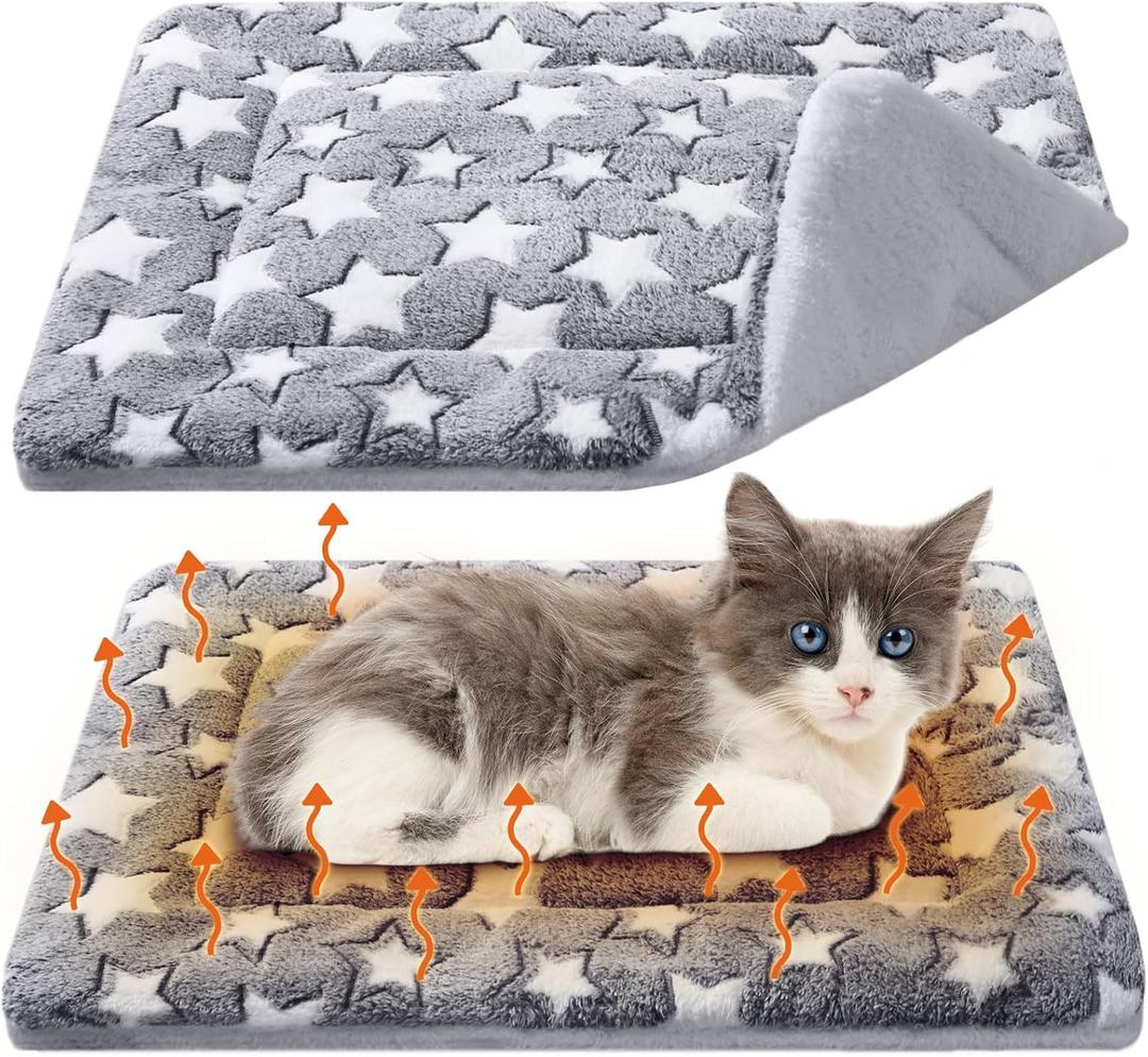 VitalCozy 2 Pack Self Warming Cat Mat Self Heating Pad Bed Reversible Machine Washable Reflects Body Heat Warm Thermal Pet Pad Crate Blanket for Feral and Indoor Cat(Star,22'' X 18'') (Grey)