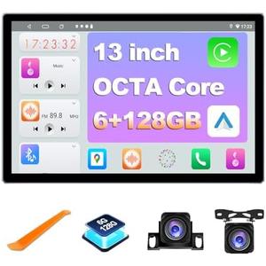 JMANCE 6+128GB 13 inch Double Din Touch Screen Android Car Stereo with Front and Rear Camera Octa Core Android 13 QLED Bluetooth GPS Radio DSP AM FM RDS SWC WiFi MIC