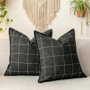 CARRIE HOME 26x26 Pillow Covers, Black and White Plaid Euro Pillow Covers Set of 2, Modern Farmhouse Buffalo Check Decorative Neutral European Pillow Cover 26 x 26, Black Bedroom Decor