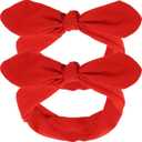 Hicarer 2 Pcs Bandana Headband for Women Retro Cute Cotton Wide Headwrap with Bows Vintage 4th of July Patriotic Costume Accessories Adjustable Rabbit Ear Bow Hairband for Women(Red)