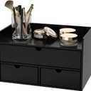 Wisuce Bamboo Desk Organizer - Mini Bamboo Desk Drawer Tabletop Cosmetic Storage Organization for Office or Home Black with Shelf