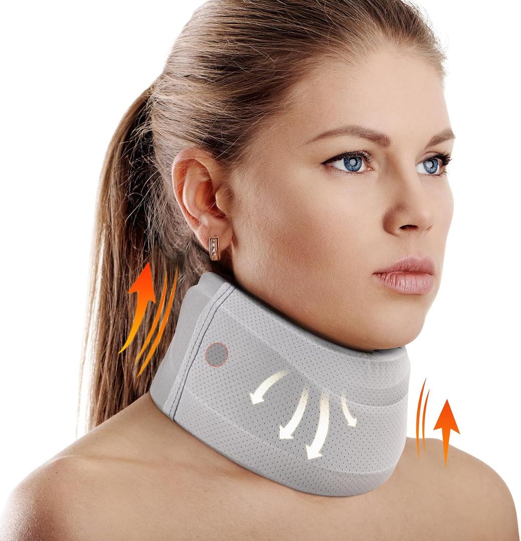 Neck Brace for Neck Pain and Support, Soft Neck Support Relieves Pain & Pressure in Spine for Women & Men, Wrap Align Stabilize Vertebrae Foam Cervical Collar for Sleeping (Grey, M, 3.5" Depth Collar)