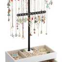 Meangood Jewelry Organizer Stand, 3-Tier Necklace Holder Jewelry Tree with Wooden Storage Drawer Box for Necklace Bracelet Earring Ring,White