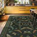 Hazo Haus Dark Green Insect Area Rugs 8x10 for Living Room, Dining Room Under Table, Bedroom, Unique Washable Floral Non Slip Low Pile Soft Rug
