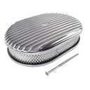 TEKKOAUTO 12" Oval Full Finned Air Cleaner Polished Aluminum Replacement for 5-1/8” Carburetors