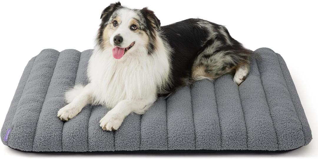 Lesure Cute Orthopedic Dog Bed for Large Dogs, Waterproof Chic Flat Pet Mat with Removable Washable Cover, Fuzzy Thick Egg Crate Foam Pet Mattress for Indoor Use (36" x 27", Grey) (36.0"L x 27.0"W x 4.0"Th)